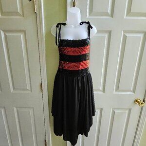 Vintage Vicky Vaughn 70s Sequined Black & Red Midi Dress